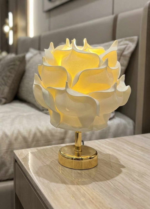 Opviq Lámpara de Mesa Eva Crema y Dorado Brillante